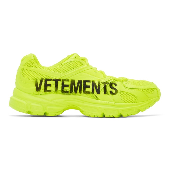 Photo: VETEMENTS Yellow Reebok Edition Artisanal Logo Spike Runner 200 Sneakers