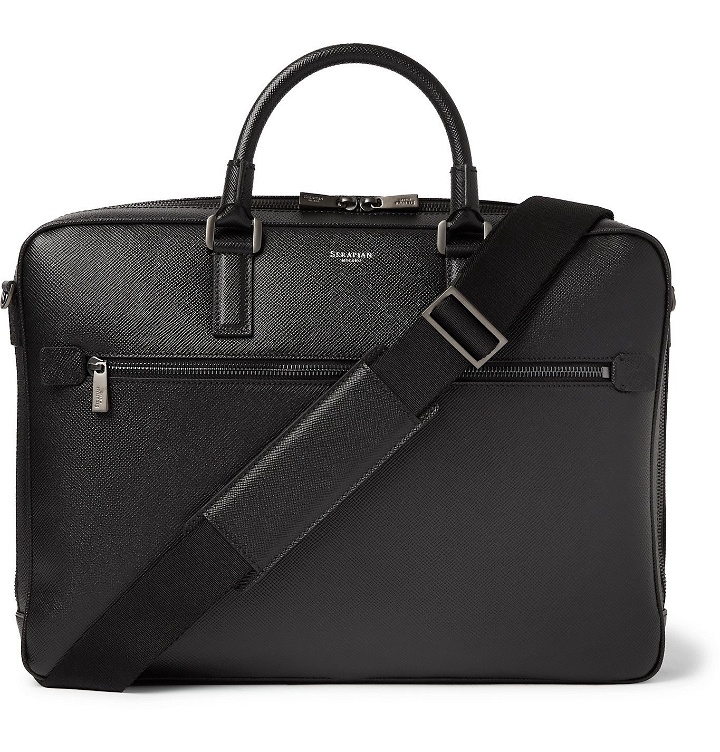 Photo: Serapian - Pebble-Grain Leather Briefcase - Black