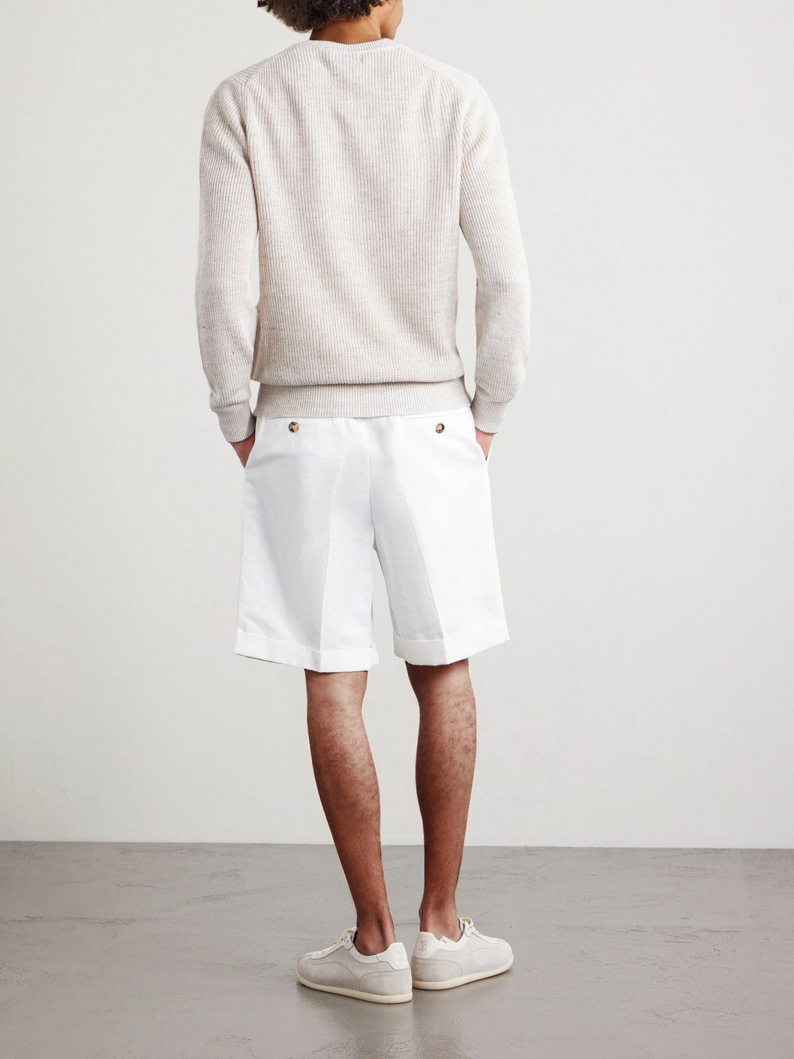 Brunello Cucinelli - Wide-Leg Pleated Cotton and Linen-Blend Bermuda Shorts - White