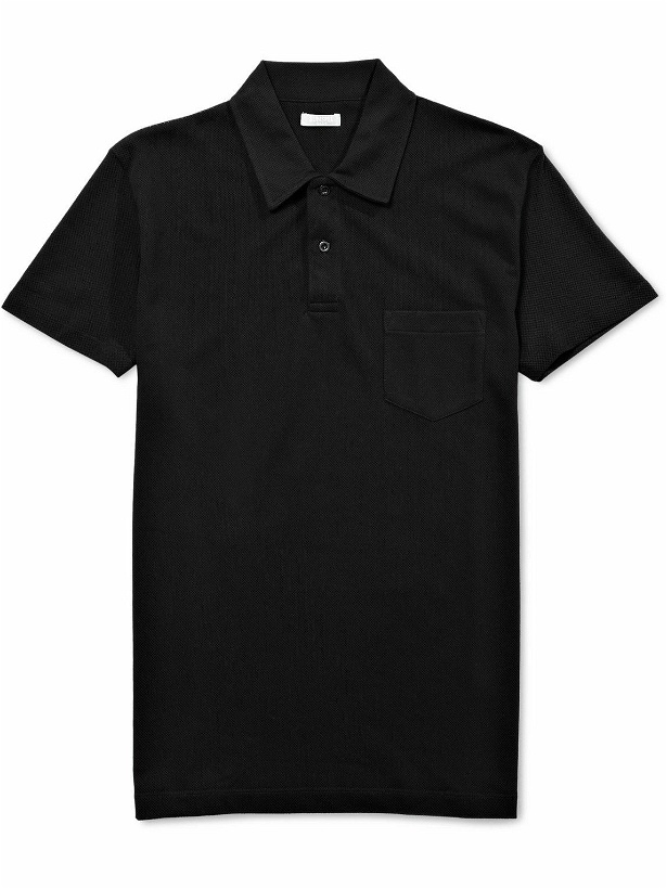 Photo: Sunspel - Riviera Slim-Fit Cotton-Mesh Polo Shirt - Black