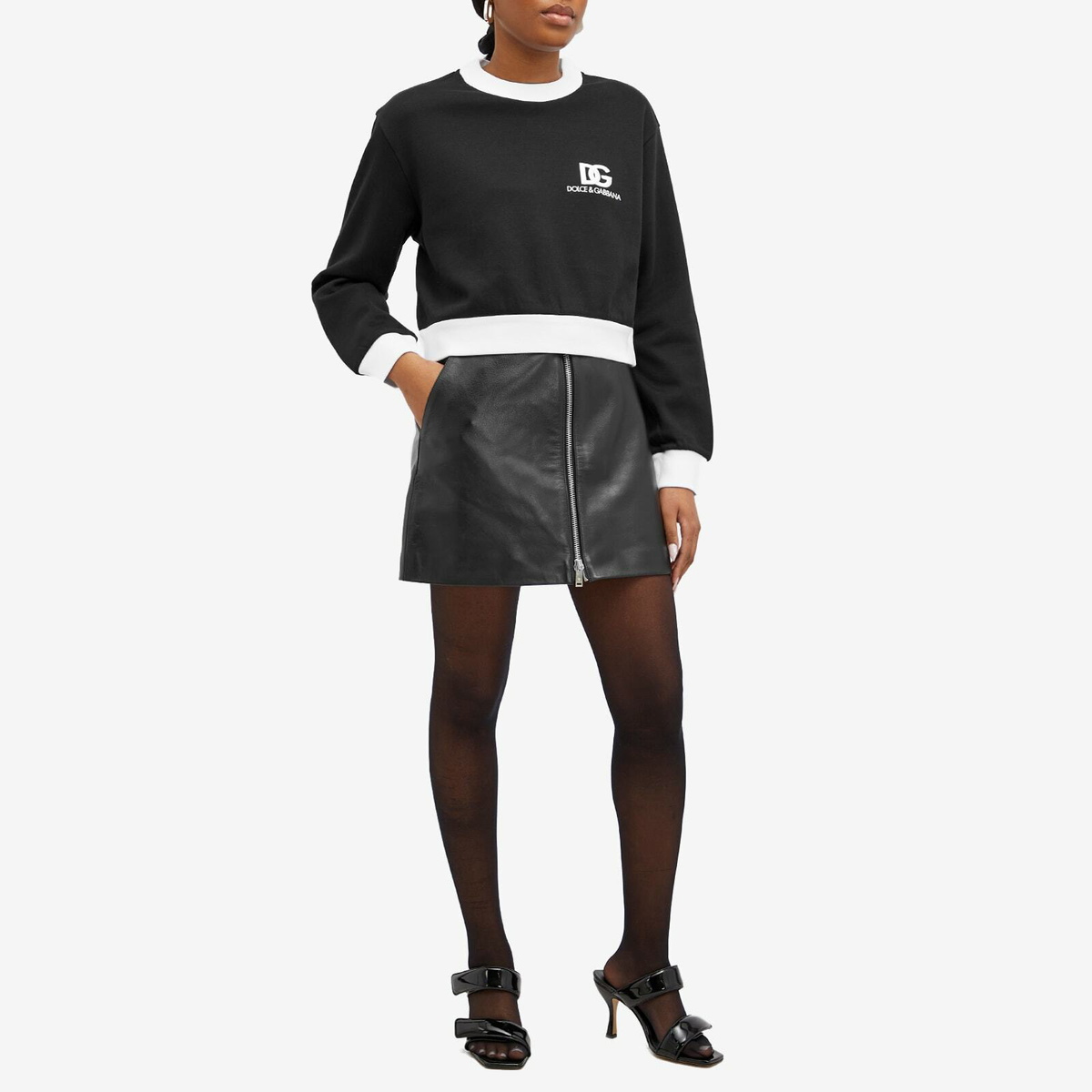 Dolce & Gabbana Women's Contrast Collar & Hem Logo Sweatshirt in Black