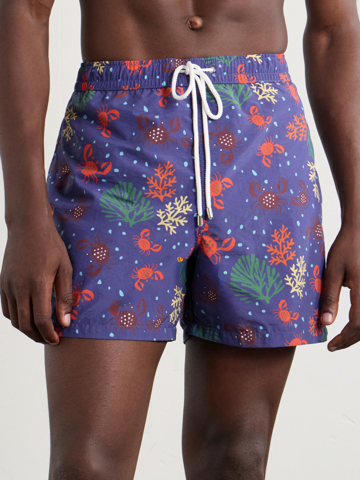 Drake's - Straight-Leg Mid-Length Printed Swim Shorts - Blue