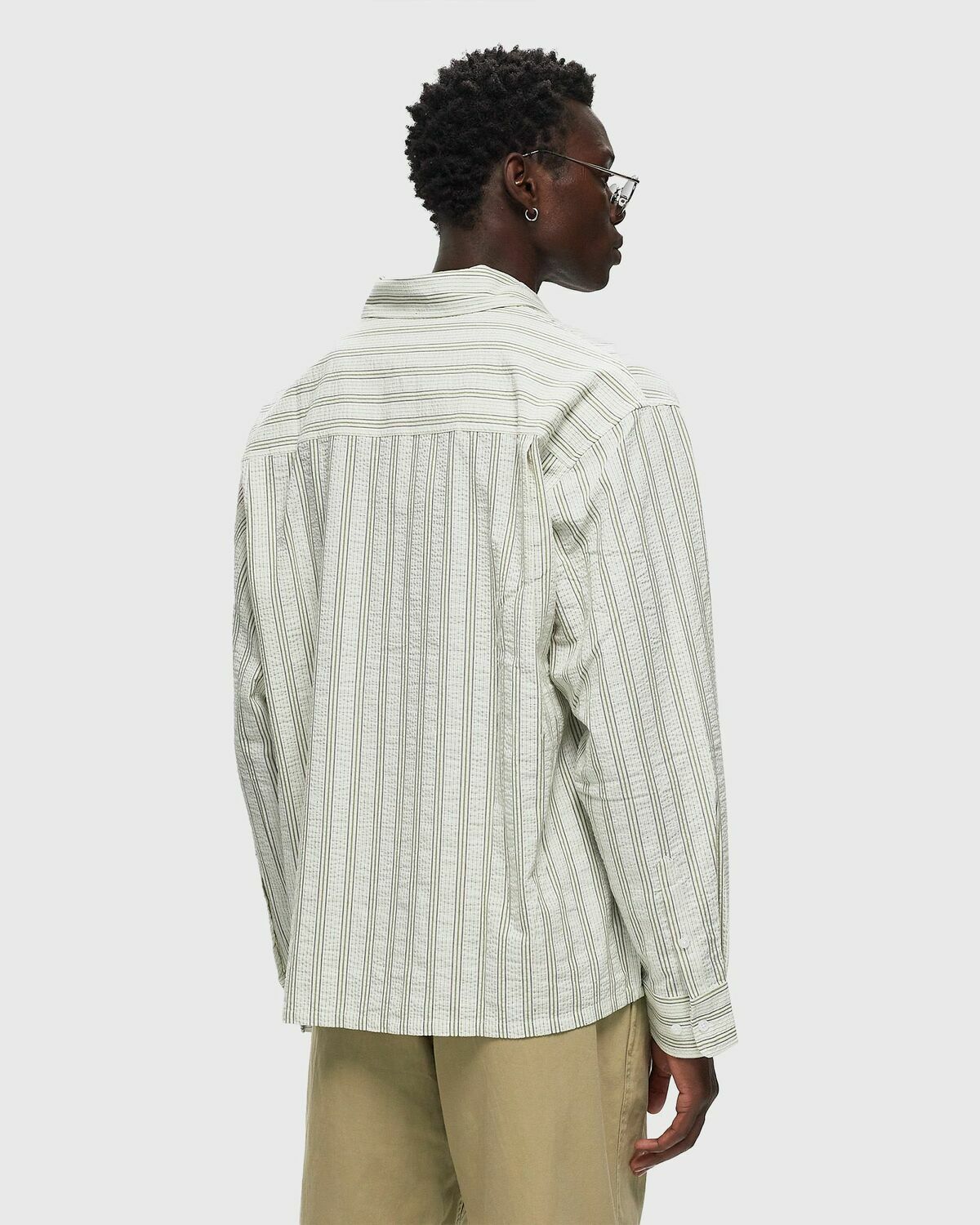 ølåf Seersucker Boxy Shirt Green Longsleeves OLAF HUSSEIN