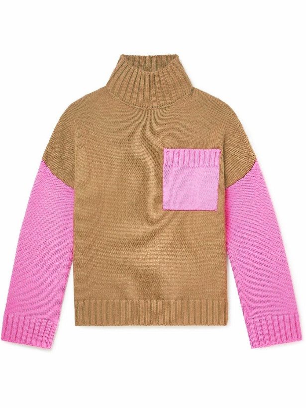 Photo: JW Anderson - Oversized Logo-Embroidered Two-Tone Knitted Rollneck Sweater - Neutrals