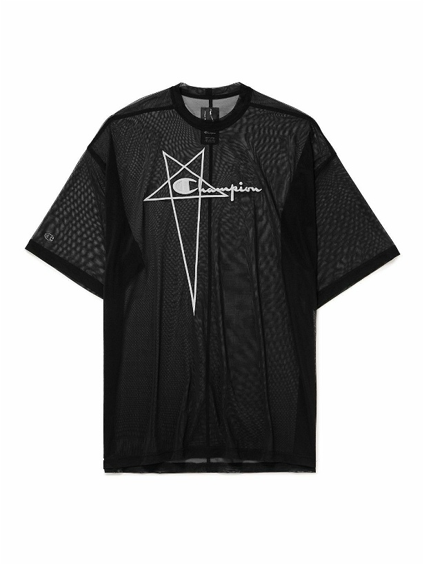 Photo: Rick Owens - Champion Tommy Oversized Embroidered Recycled-Mesh T-Shirt - Black