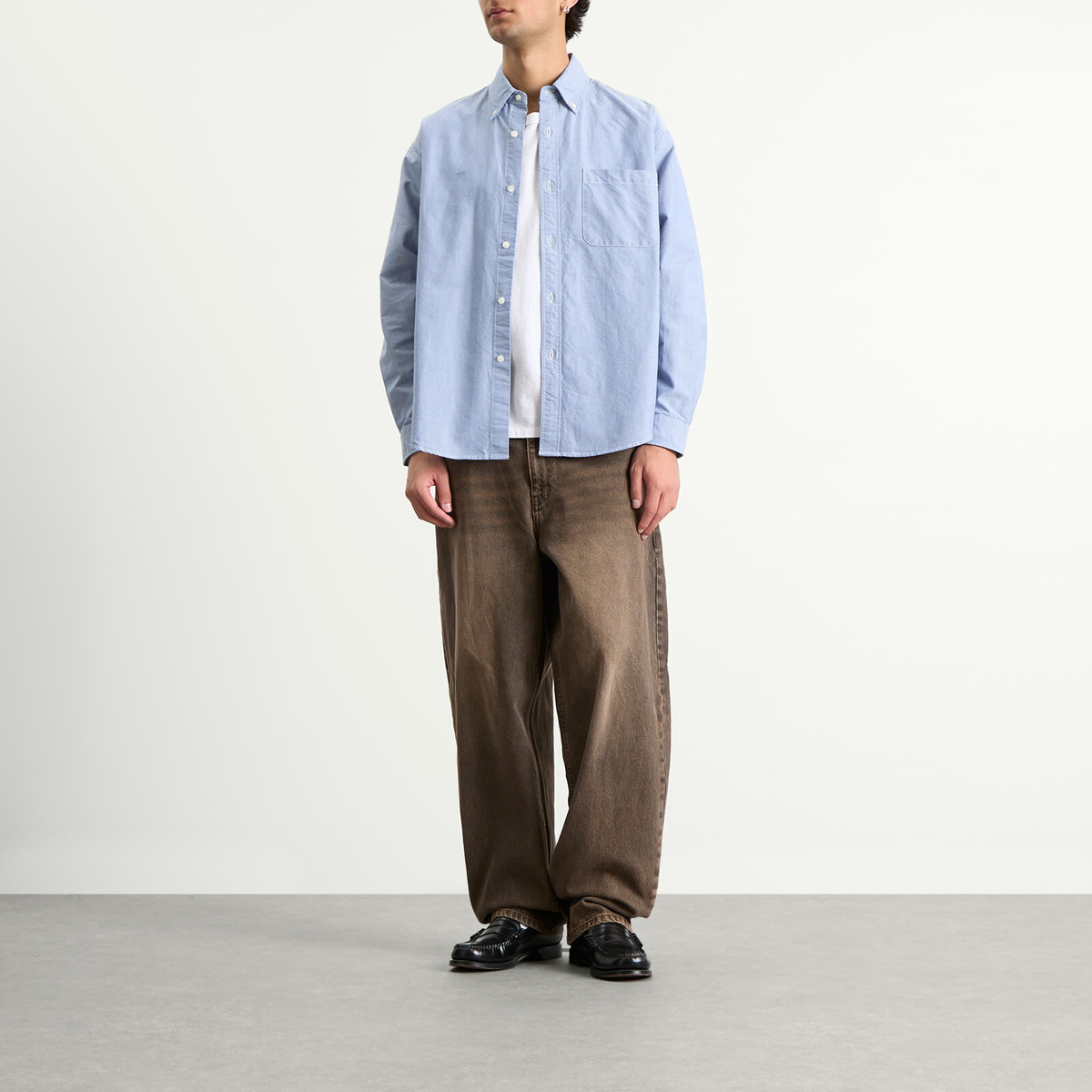BEAMS Men's Heavy Oxford Button Down Shirt in Blue