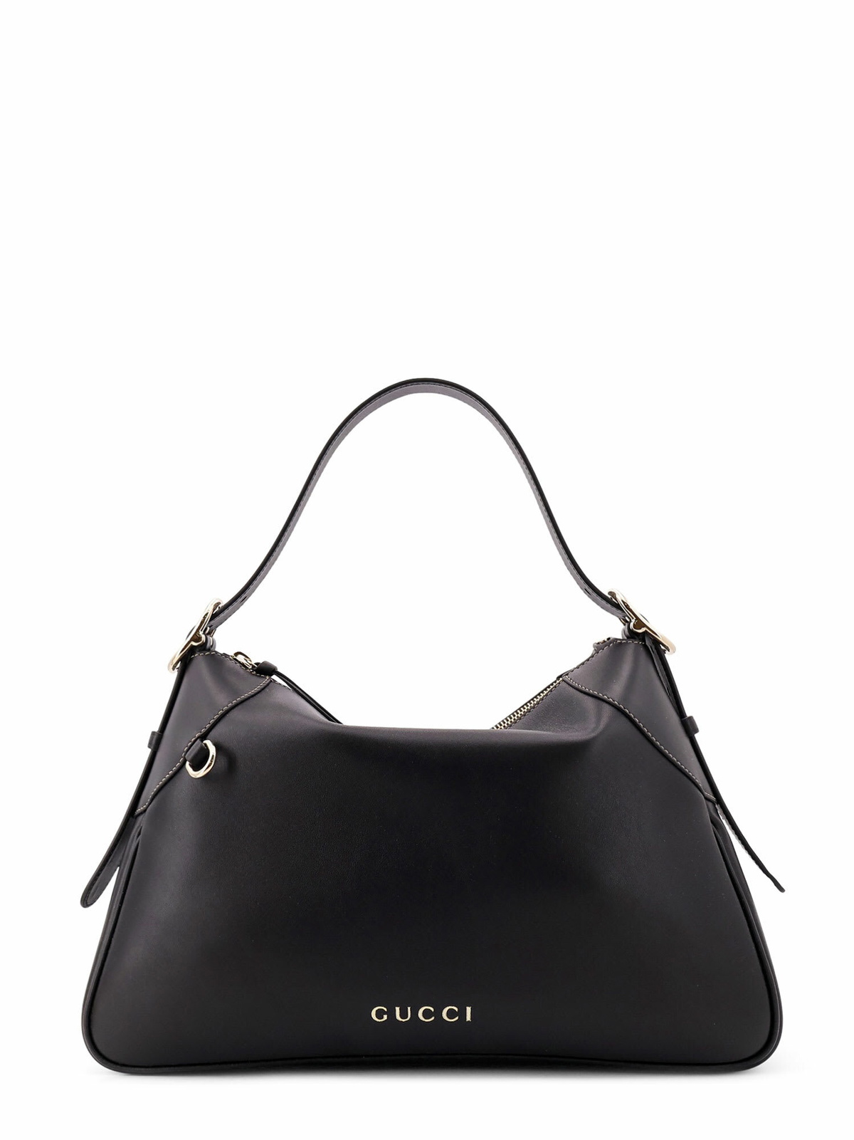 Gucci Gg Emblem Leather Shoulder Bag With Frontal Logo