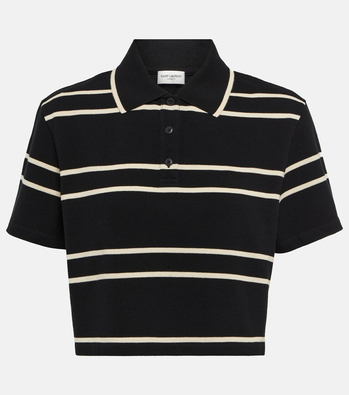 Saint Laurent - Striped piqué cropped polo shirt Saint Laurent