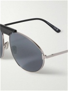 TOM FORD - Ken Aviator-Style Leather-Trimmed Silver-Tone Sunglasses