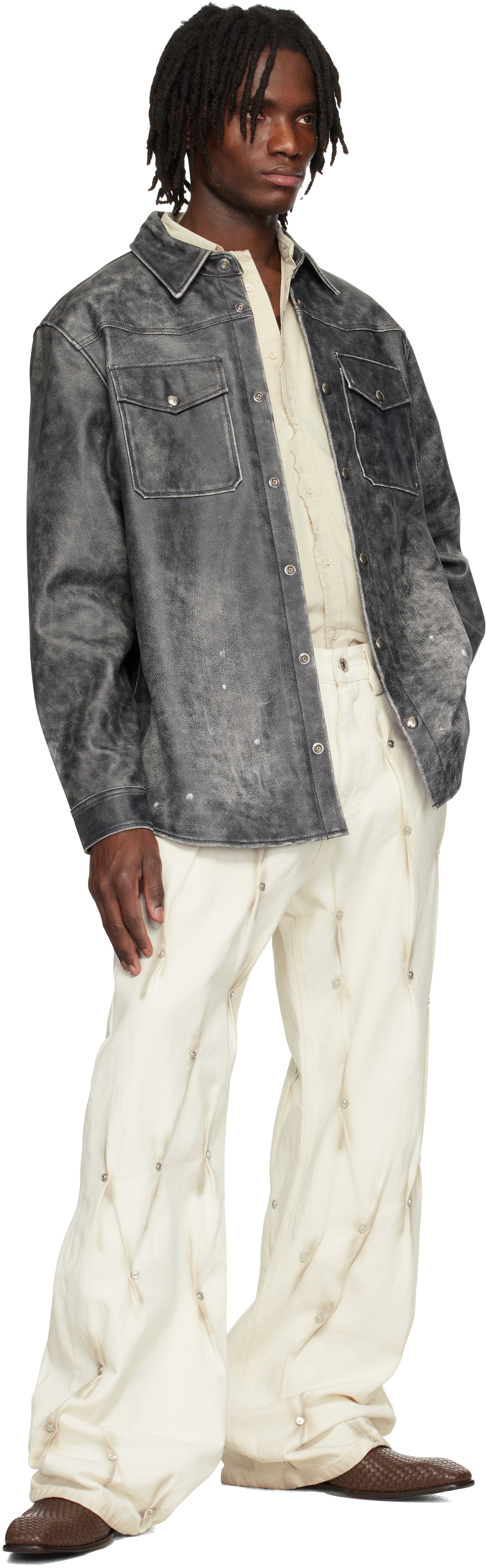 KUSIKOHC Black Printed Leather Shirt Jacket