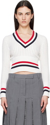 Thom Browne Off-White Baby Ladder Cable Shrunken V Neck Sweater