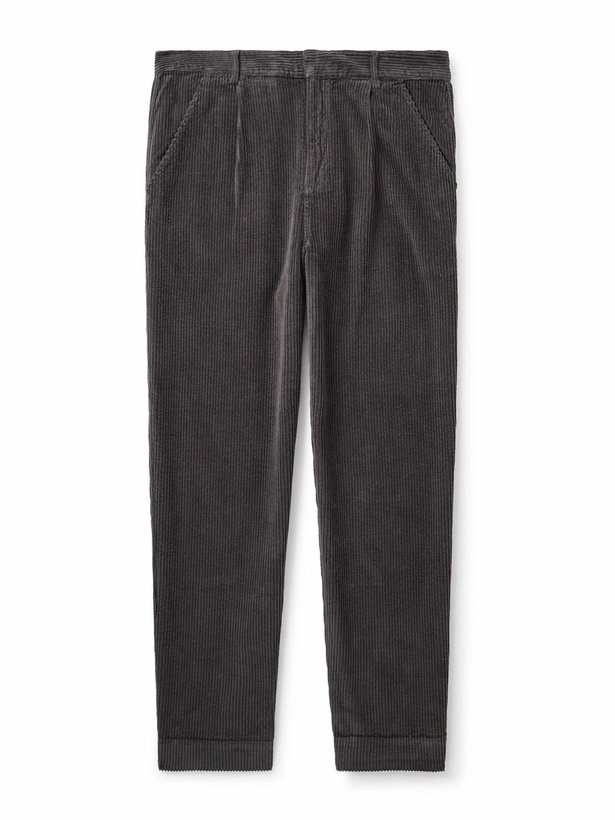 Photo: Folk - Signal Straight-Leg Pleated Cotton-Corduory Trousers - Black
