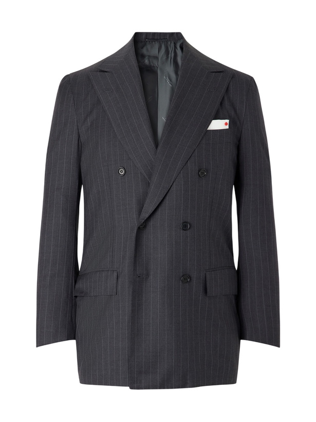 Photo: Kiton - Double-Breasted Pinstriped Wool Suit Jacket - Gray