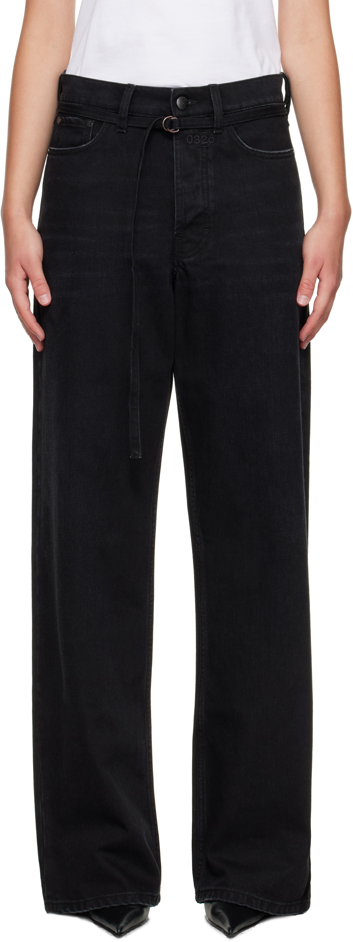032c Black Down To Earth Wide Leg Jeans