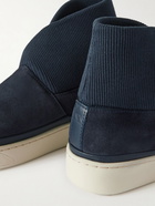 Mulo - Suede and Ribbed-Knit Slippers - Blue