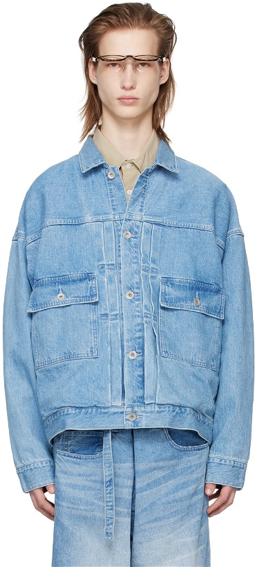 Photo: meanswhile Blue Pleated Denim Jacket