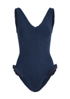 Hunza G Lisa Ruffled Seersucker Swimsuit - Navy - One Size