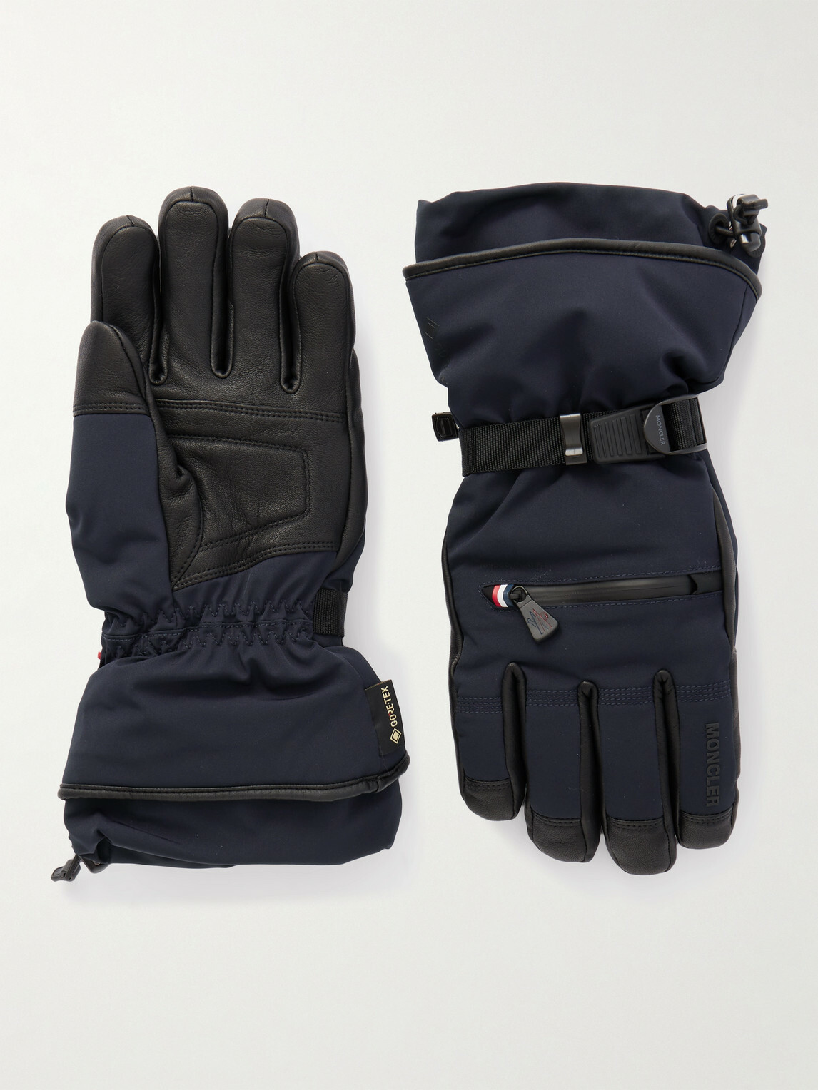 Moncler Grenoble - Leather-Trimmed Shell Ski Gloves - Blue