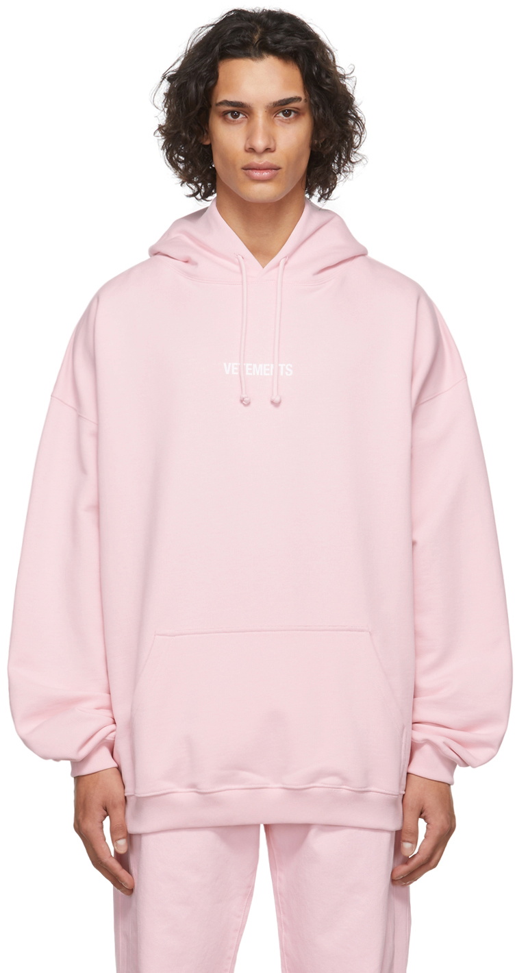 VETEMENTS Pink Logo Label Hoodie Vetements