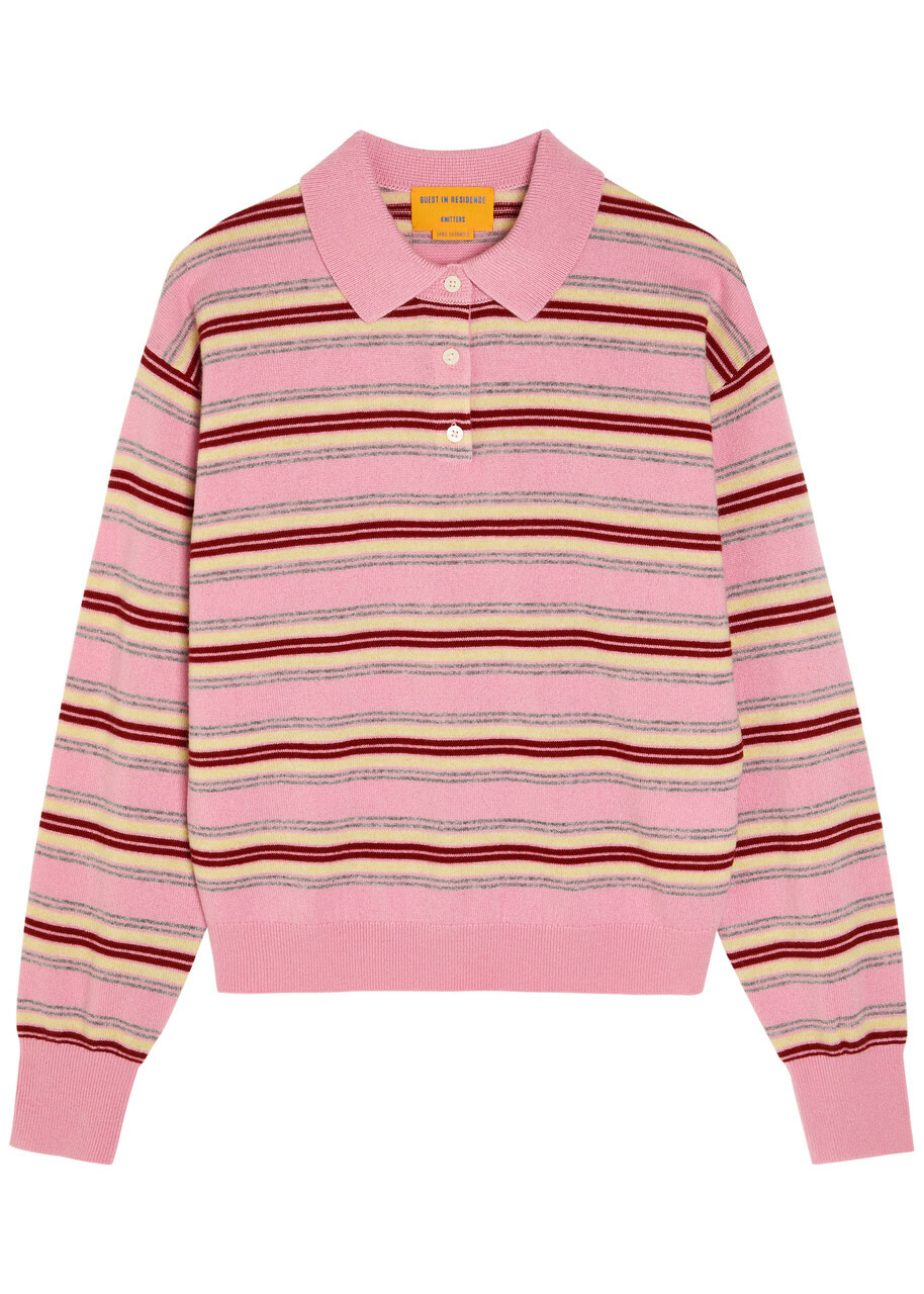 Guest In Residence Collegiate Striped Cashmere Polo top Pink