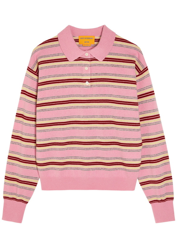 Photo: Guest In Residence Collegiate Striped Cashmere Polo top Pink
