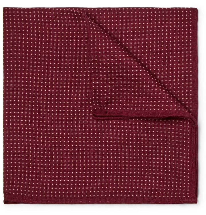 Photo: Anderson & Sheppard - Pin-Dot Wool and Silk-Blend Pocket Square - Burgundy