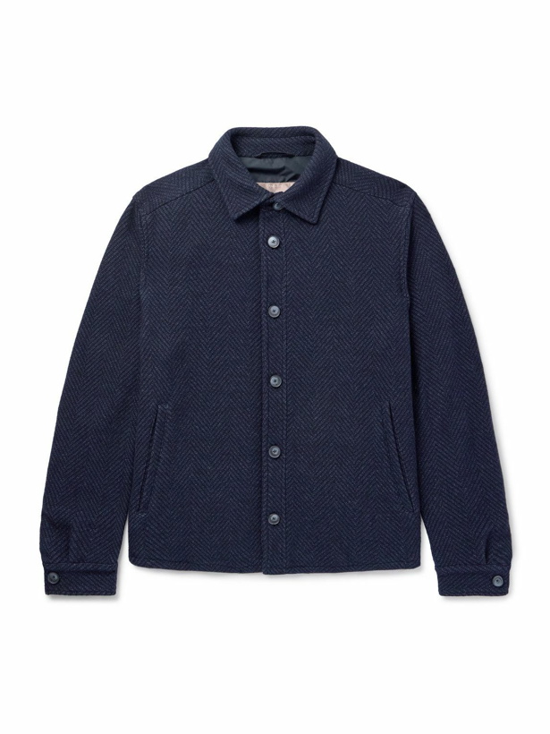 Photo: Herno - Herringbone Double-Faced Knitted Shirt Jacket - Blue