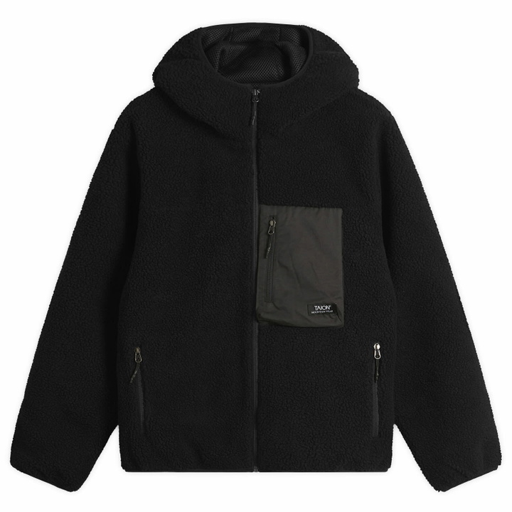 Photo: Taion Men's Mountain Boa Hooded Fleece Jacket in Black/Black
