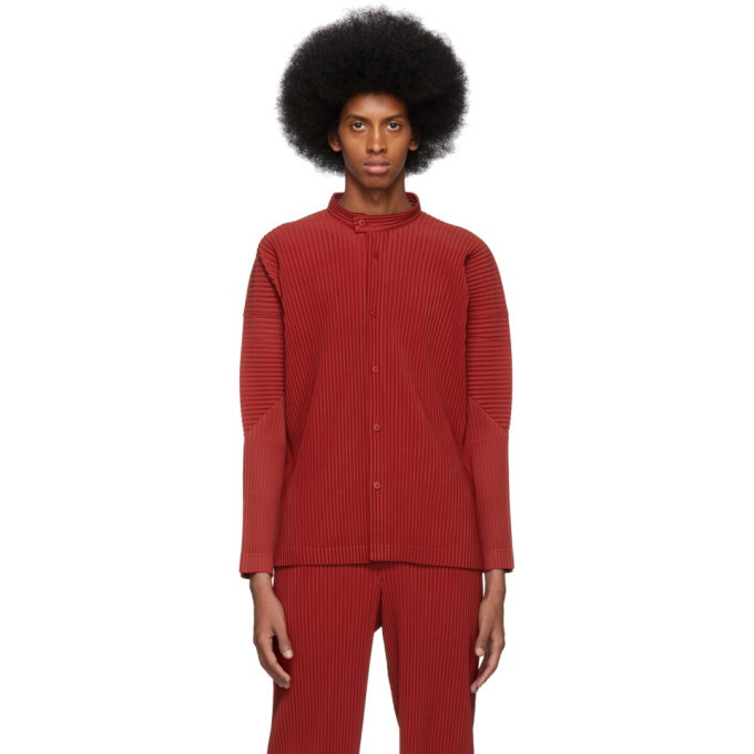 Photo: Homme Plisse Issey Miyake Red Pleated Banded Shirt