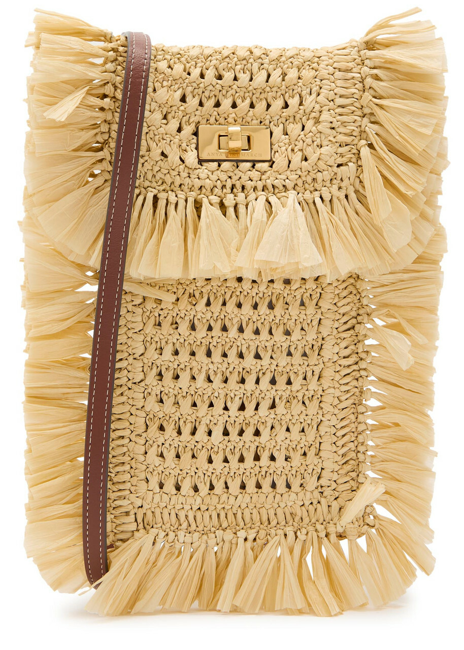 Anya Hindmarch Fringed Raffia and Leather Cross-body Phone Pouch - Natural - One Size