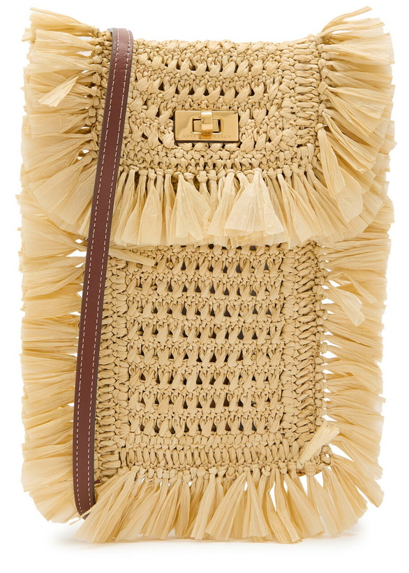 Photo: Anya Hindmarch Fringed Raffia and Leather Cross-body Phone Pouch - Natural - One Size