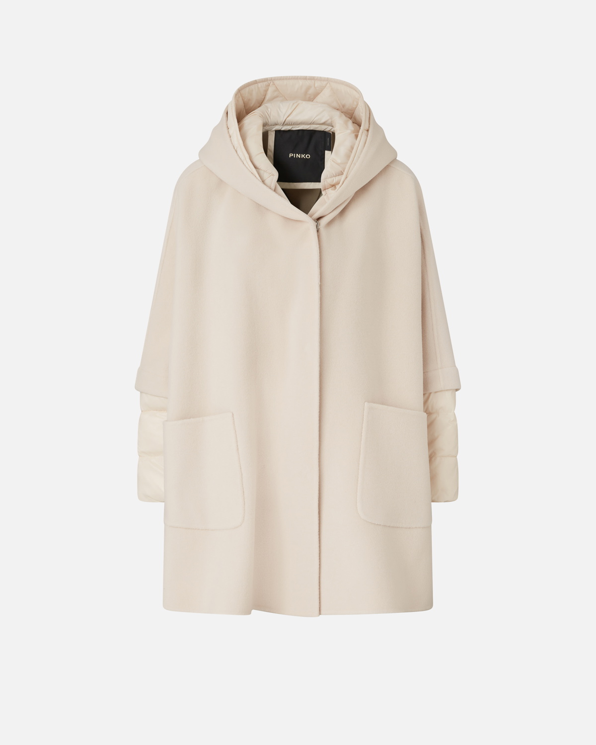 Pinko Short Cape Coat With Padded Puffer Beige