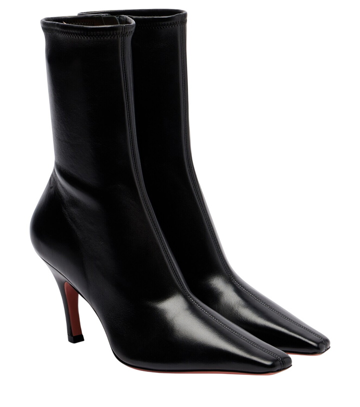 Photo: Amina Muaddi Jamie 80 leather ankle boots