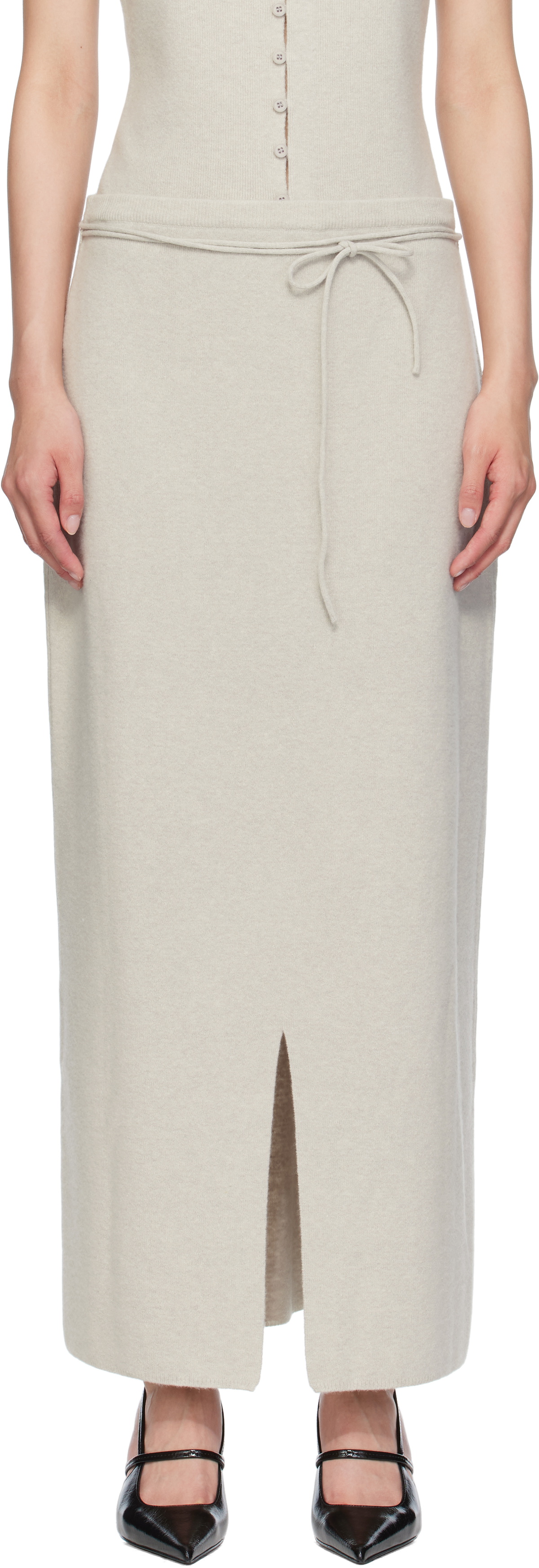 LE17SEPTEMBRE Gray String Straight Knit Maxi Skirt