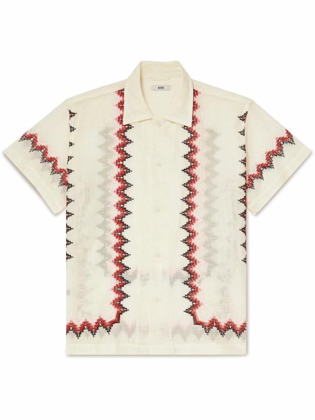 Photo: BODE - Camp-Collar Embroidered Cotton-Mesh Shirt - Neutrals