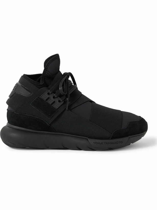 Photo: Y-3 - Qasa Suede-Trimmed Neoprene and Webbing High-Top Sneakers - Black