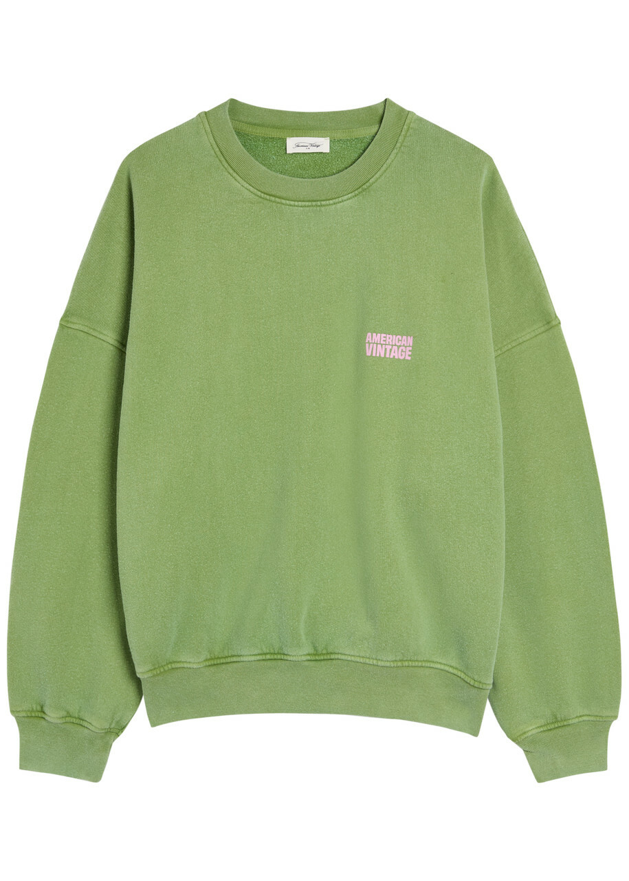American Vintage Plizzy Logo-print Cotton Sweatshirt Light Green