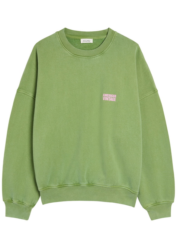 Photo: American Vintage Plizzy Logo-print Cotton Sweatshirt Light Green