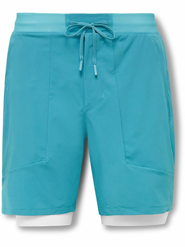 Photo: Lululemon - License to Train Tapered Stretch Recycled-Shell Drawstring Shorts - Blue