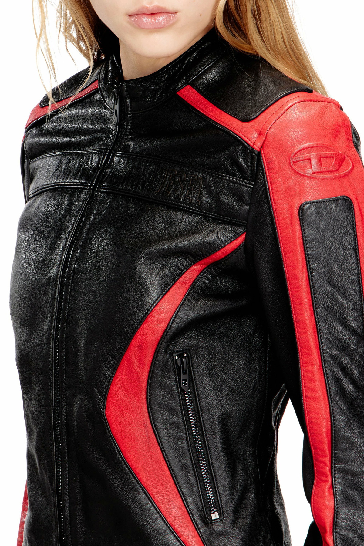 Diesel Biker jacket in colour-block leather - Leather jackets Womens in Multicolor