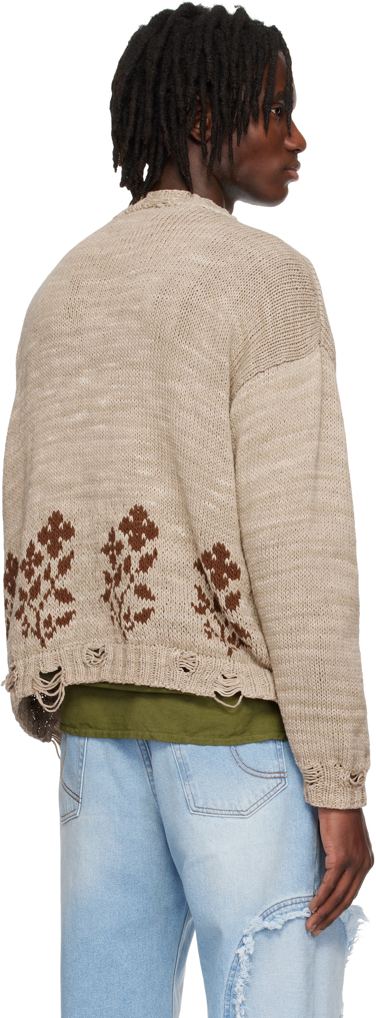 Kartik Research Beige Distressed Cardigan