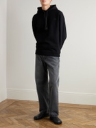 LOEWE - Logo-Embroidered Leather-Trimmed Cotton-Jersey Hoodie - Black