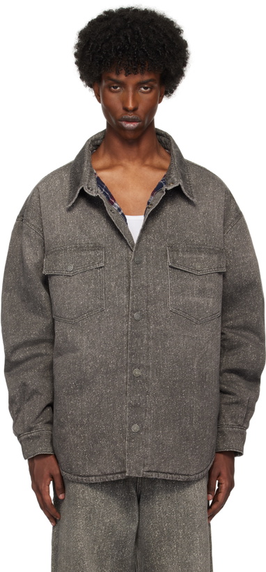 Photo: GUESS USA Gray Printed Denim Overshirt
