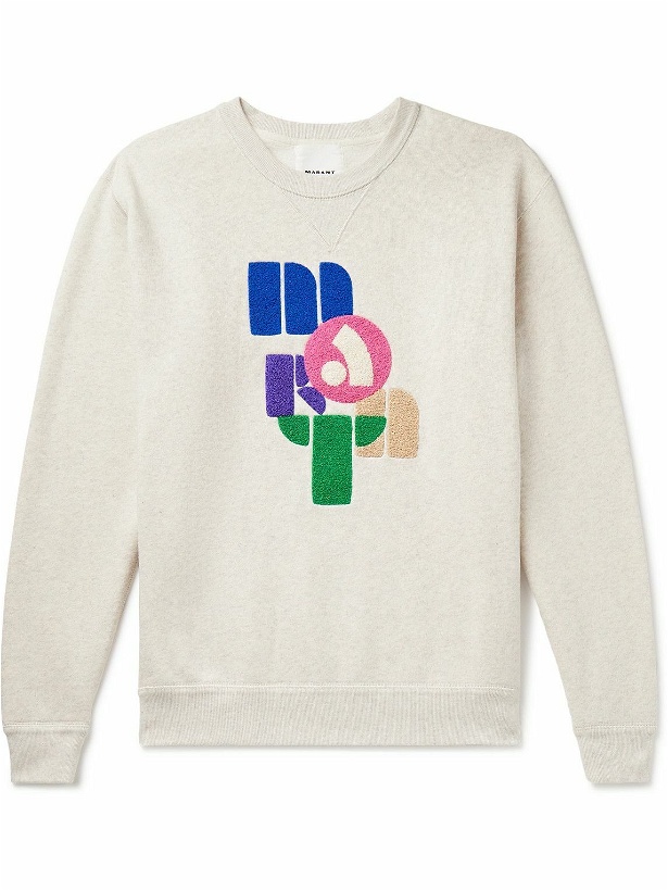 Photo: Isabel Marant - Mahony Logo-Appliquéd Cotton-Blend Jersey Sweatshirt - Neutrals