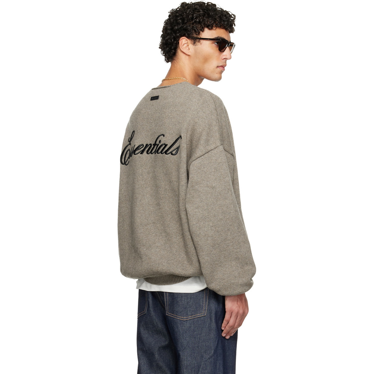 Fear of God ESSENTIALS Brown Holiday Embroidered Merino Crewneck Sweater
