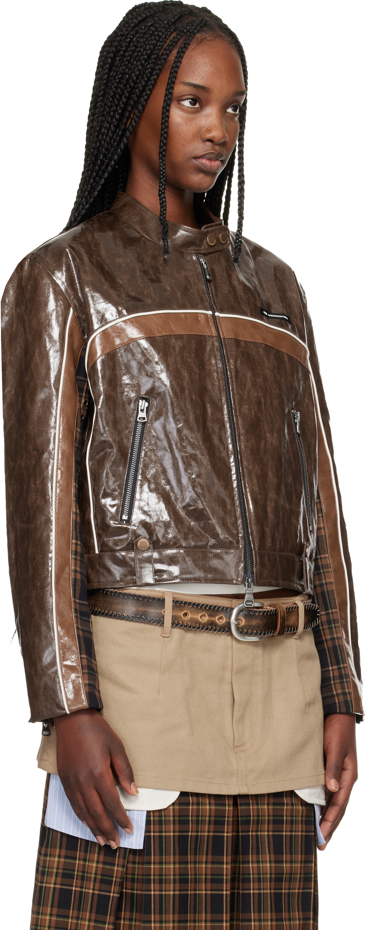 Andersson Bell Brown Circuit Track Faux-Leather Jacket