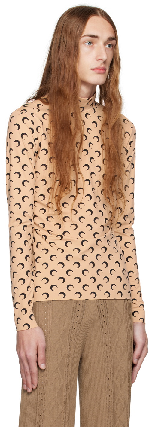 Marine Serre Tan All Over Moon Print Turtleneck
