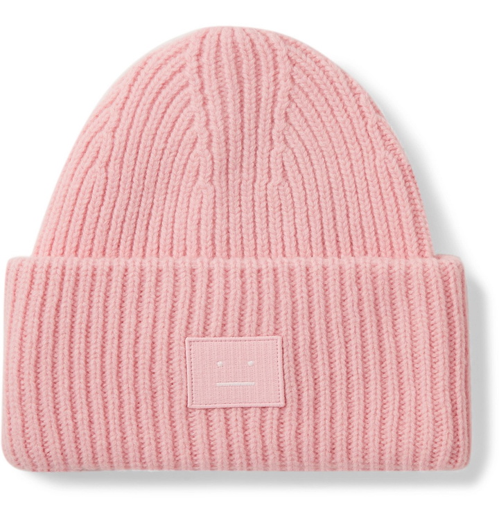 Photo: Acne Studios - Logo-Appliquéd Ribbed Wool Beanie - Pink