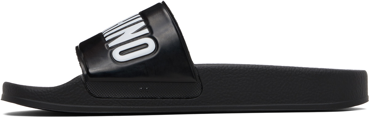 Moschino Black Rubber Logo Pool Slides