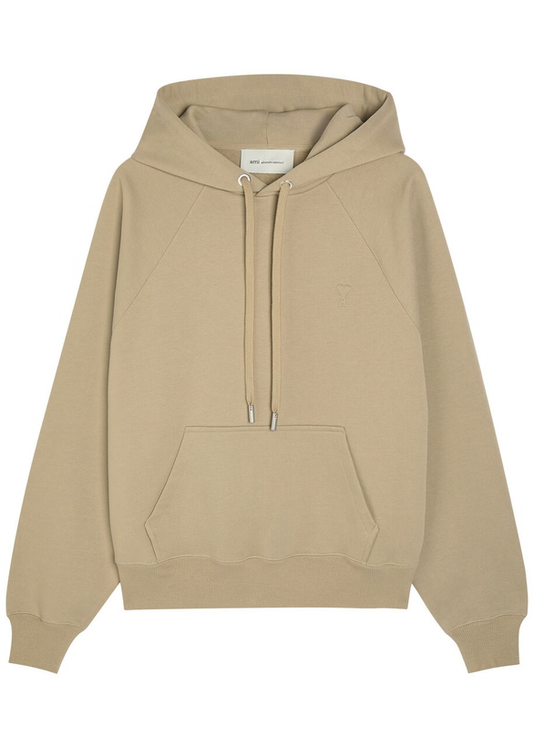 Photo: Ami Paris Logo-embroidered Hooded Cotton Sweatshirt Beige
